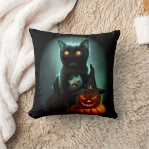 Coussin Vampire Chat et Assistant Citrouille Halloween Sur
