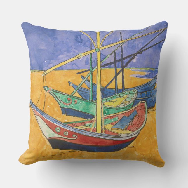 Coussin Van Gogh Bateaux Plage impressionniste (Recto)