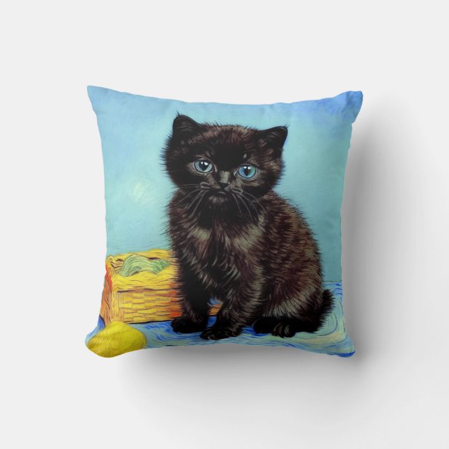 Coussin Van Gogh Black Kitten avec fils (Recto)
