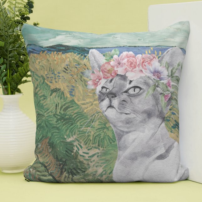 Coussin Van Gogh Blé Field et Fancy Cat (Créateur téléchargé)