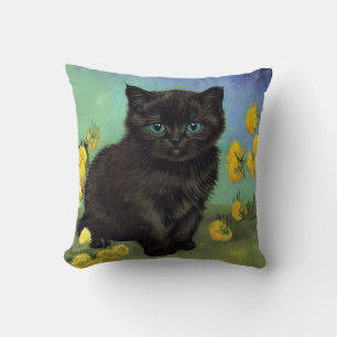 Coussin Van Gogh Chat noir Fleurs jaunes