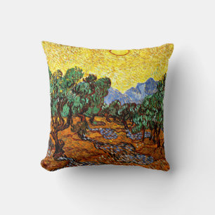 Coussin Van Gogh - Oliviers au ciel et au soleil jaunes...