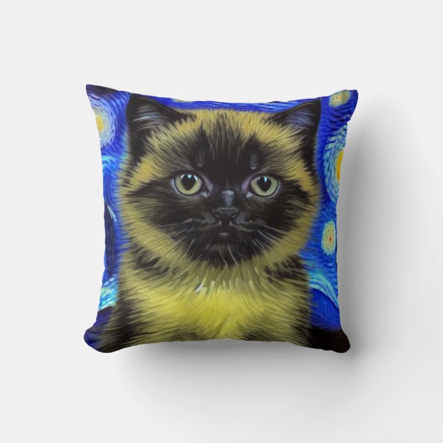 Coussin Van Gogh Starry Nuit Siamese Cat (Recto)