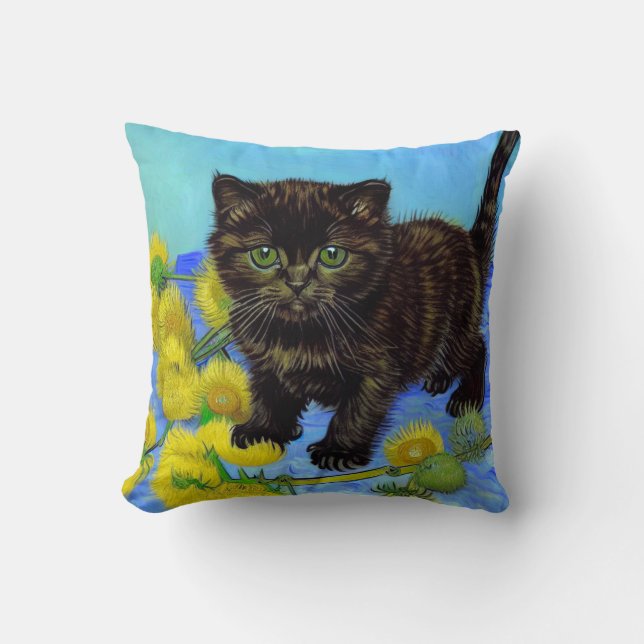 Coussin Van Gogh Style Chat avec tournesol (Recto)