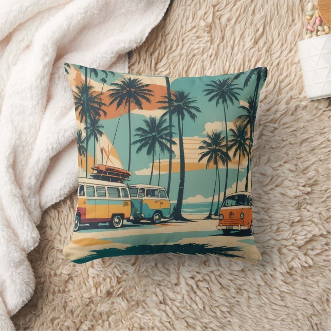 Coussin Van Rétro Surf & Palmiers  | Tropical (Couverture)