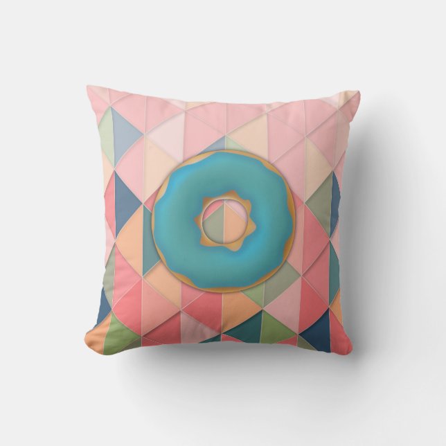 Coussin Vanille et bleuets Yummy Donuts Design géométrique (Recto)