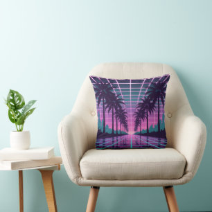 Coussin Vaporwave 80s Neon Grid Synthwave Art Poster