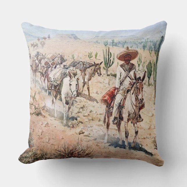 Coussin "Vaquero Pack Train" par Edward Borein (Recto)