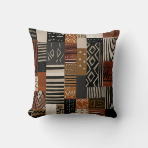 Coussin Variations de motifs africains dans les tons de te