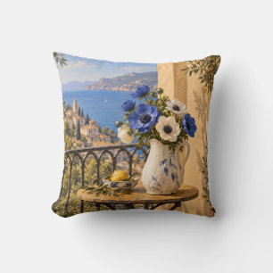 Coussin Vase Anémone Bleue Balcon Ensoleillé Mer Méditerra
