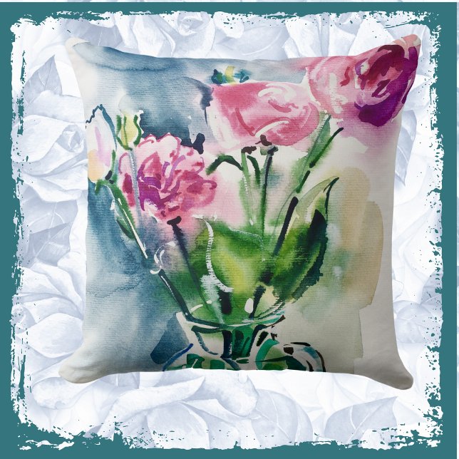 Coussin Vase aquarelle Rose (Créateur téléchargé)
