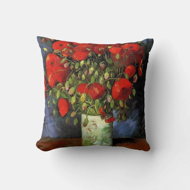 Coussin Vase aux coquelicots rouges par Vincent van Gogh. (Recto)