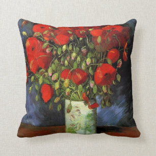 Coussin Vase avec des pavots rouges par Vincent van Gogh.