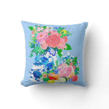 Vase Chinoiserie Peacock avec des pivoines et des