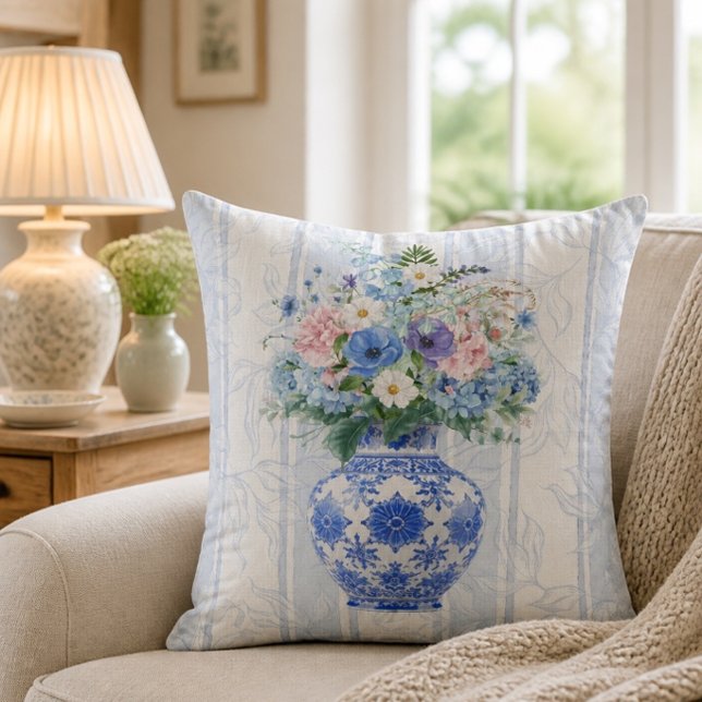 Coussin Vase de chinoiserie aquarelle (Créateur téléchargé)