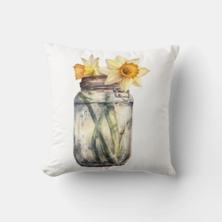 Coussin Vase de fleur de jonquille de printemps
