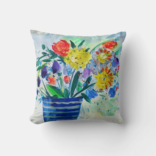 Coussin Vase de fleurs de style impressionniste (Recto)