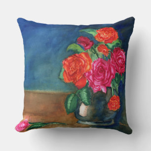 Coussin Vase de roses rouges Lancer l'oreiller