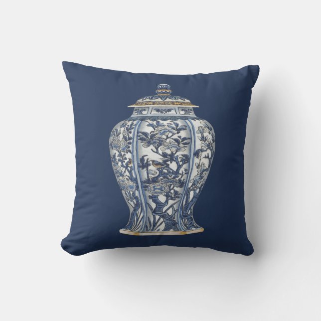 Coussin Vase en porcelaine bleue et blanche de Vision Stud (Recto)