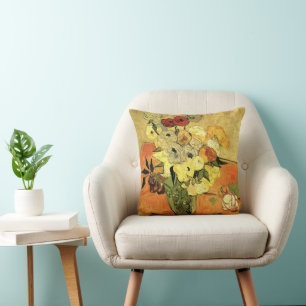 Coussin Vase japonais, Roses, Anémones par Vincent van Gog