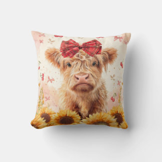 Coussin Veau de vache des Highlands avec noeud de tourneso