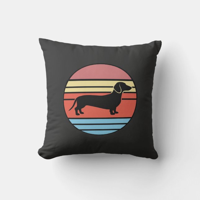 Coussin Vecteur de coucher de soleil rétro teckel (Recto)