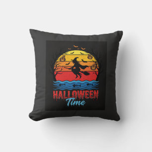 Coussin Vecteur de sorcière de coucher de soleil d'Hallowe