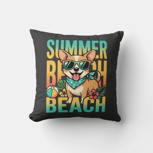 Coussin Vecteur de vacances de chien de plage d'été (Recto)