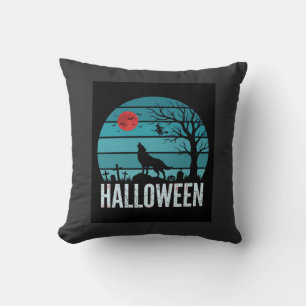 Coussin Vecteur Loup Cimetière Lune Halloween