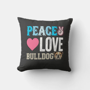 Coussin Vecteur Peace Love Bouledogue