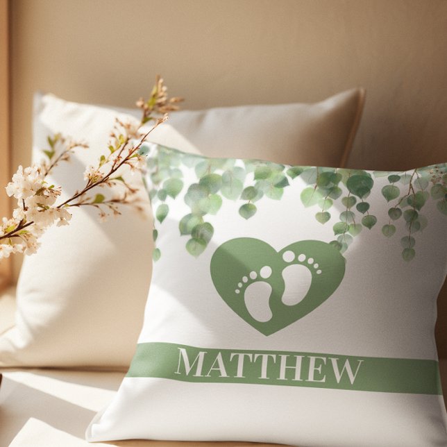 Coussin Végétation et Petits Pieds de Bébé Baby Shower (Créateur téléchargé)