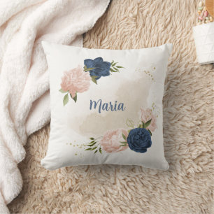 Coussin végétation marine et fleurs roses rousses