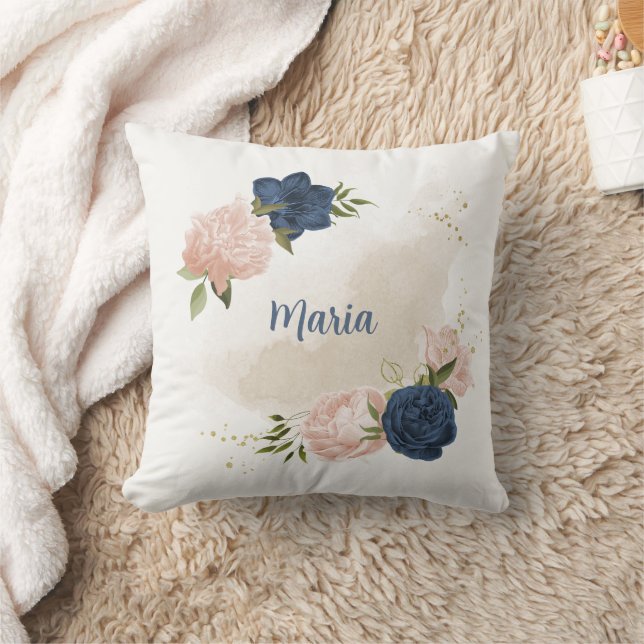 Coussin végétation marine et fleurs roses rousses (Couverture)