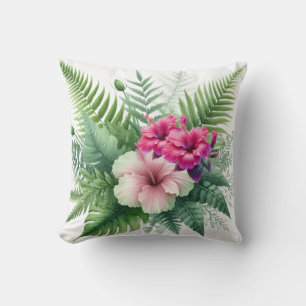 Coussin Végétation tropicale et fleurs d'Hibiscus