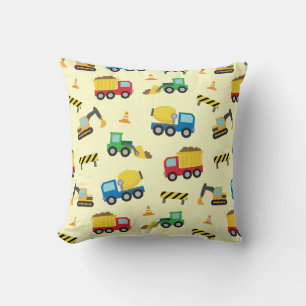 Coussin Véhicules de Construction Colorés Motif Chambre de