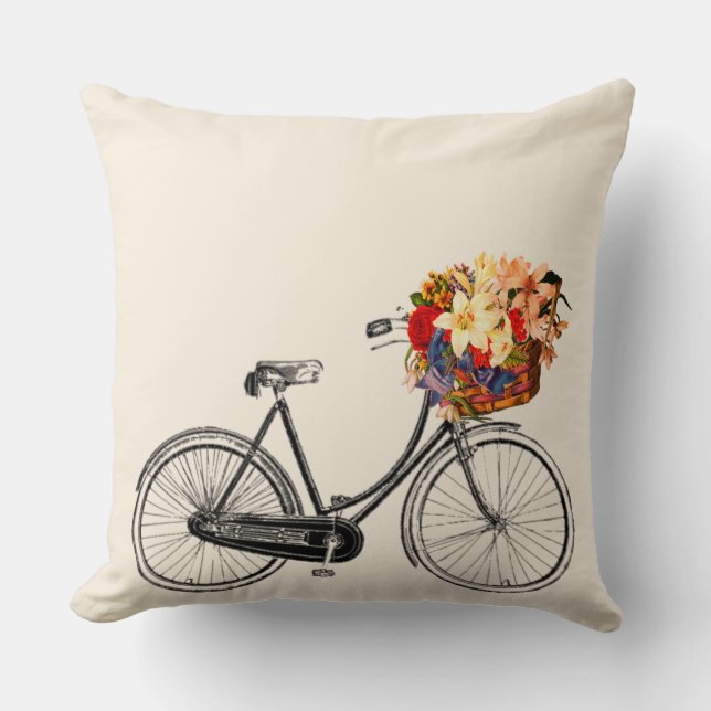 Coussin Vélo avec panier rempli de fleurs (Recto)