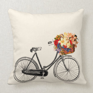 Coussin Vélo avec panier rempli de fleurs