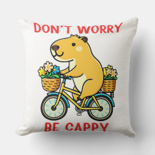 Coussin Vélo d'équitation Fleurs joyeuses Kawaii Capybara