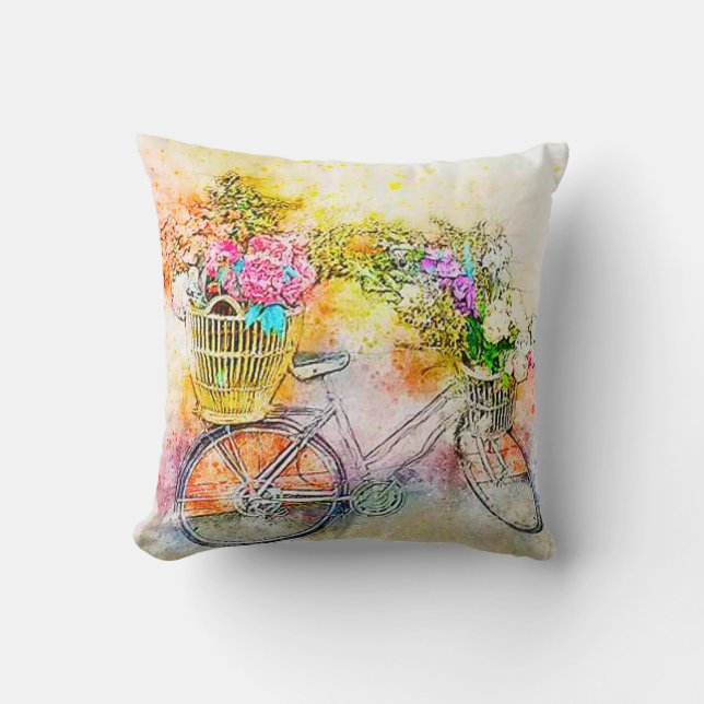 Coussin Vélo et fleurs (Recto)