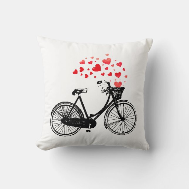 Coussin Vélo Inspirationnel avec Coeurs d'Amour Vintage (Recto)