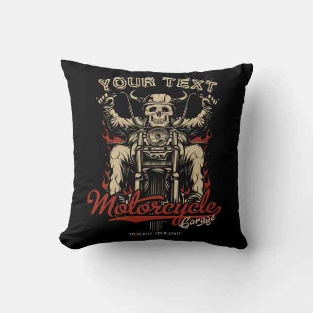 Coussin Vélo personnalisé Skeleton Motorcycle Shop Garage (Recto)