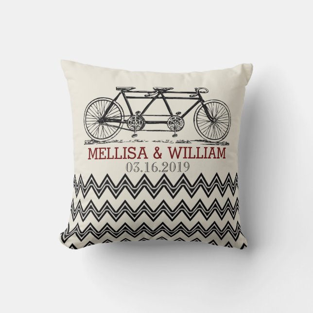 Coussin Vélo Tandem Rétro Zigzag Chevron Cadeau Mariage (Recto)