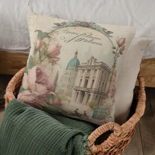 Coussin Vélo Vintage rose antique Paris