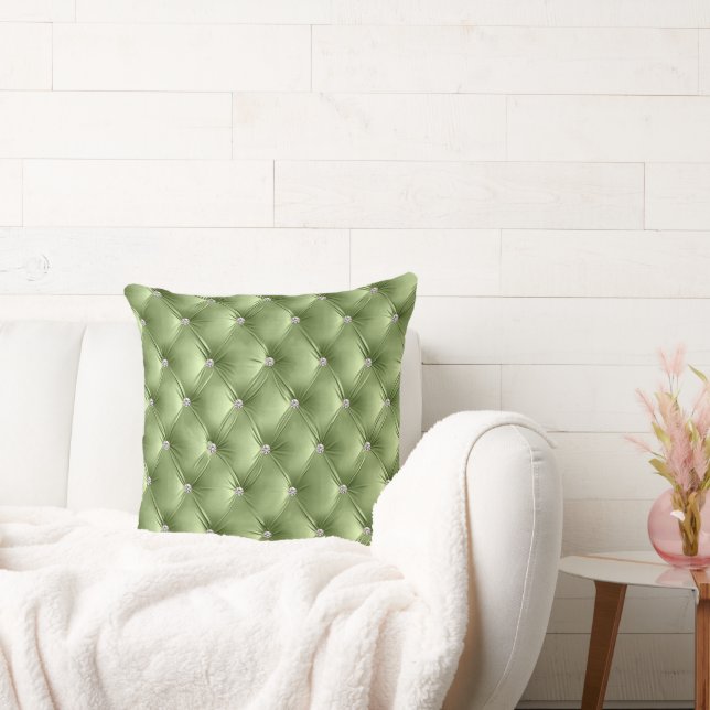 Coussin Velours Luxe Glam Vert Sauge Faux  (Canapé)