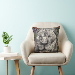 Coussin Vent sous mes ailes Lion Papillons Art animalier