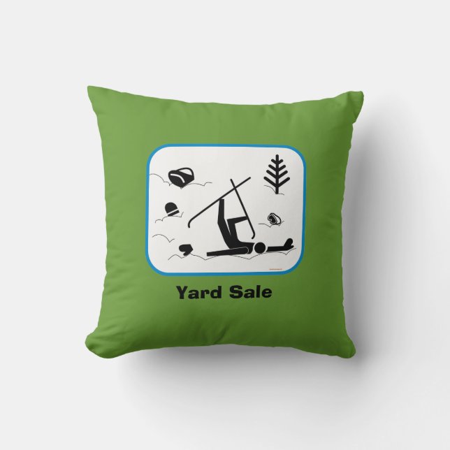 Coussin Vente de jardin - Dessin drôle de chute de ski ave (Recto)