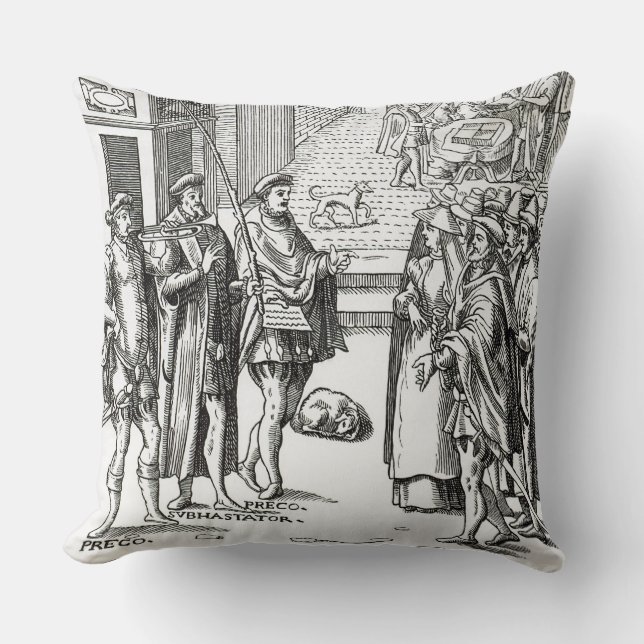 Coussin Vente par le crieur public, après une gravure sur (Recto)