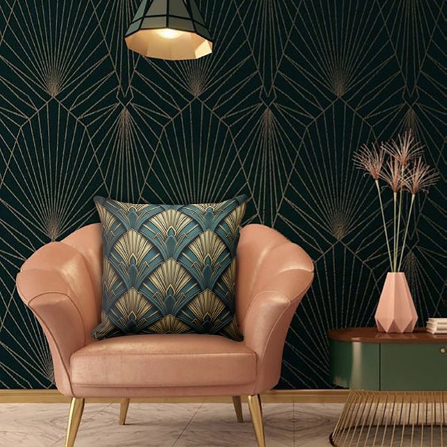 Coussin Ventilateur Art déco vert et or (Créateur téléchargé)