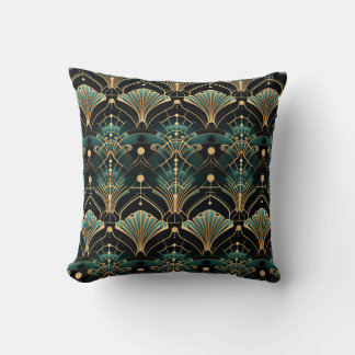 Coussin Ventilateur d'inspiration Art déco Emerald et Gold
