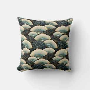 Coussin Ventilateur Gold et Turquoise inspiré par le Japon